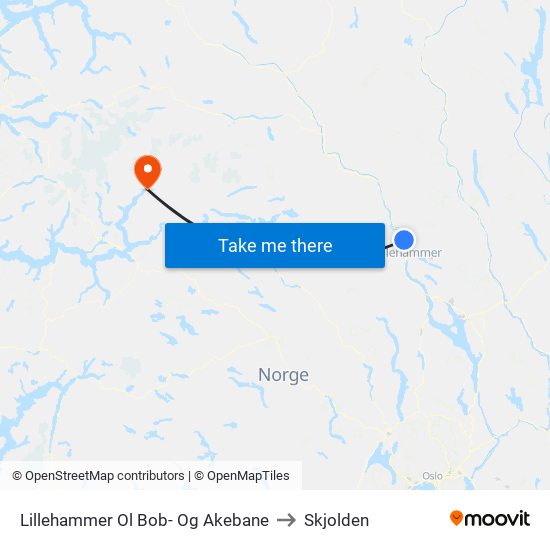 Lillehammer Ol Bob- Og Akebane to Skjolden map