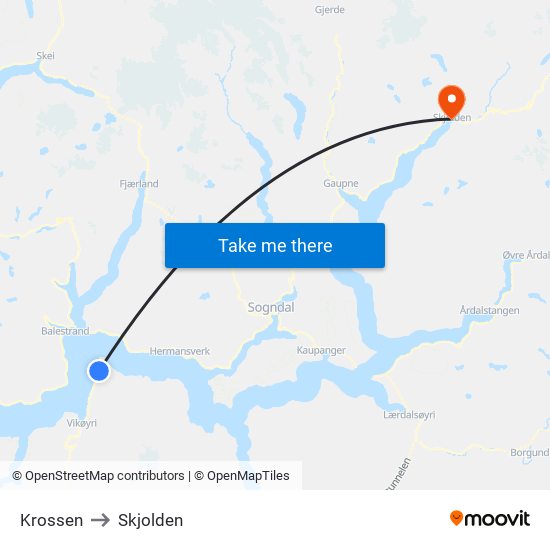 Krossen to Skjolden map