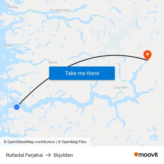 Rutledal Ferjekai to Skjolden map