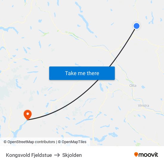 Kongsvold Fjeldstue to Skjolden map