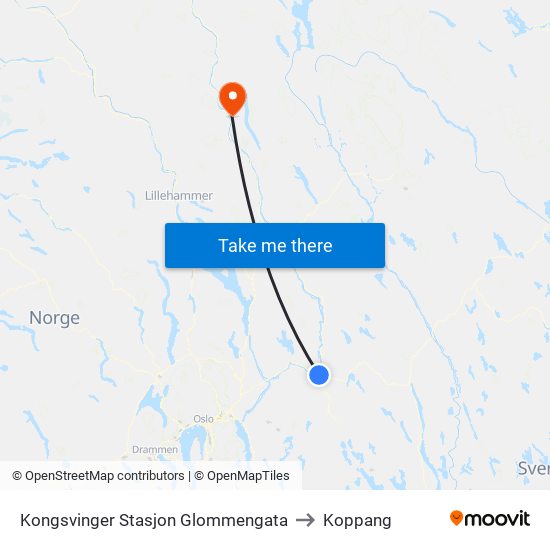 Kongsvinger Stasjon Glommengata to Koppang map