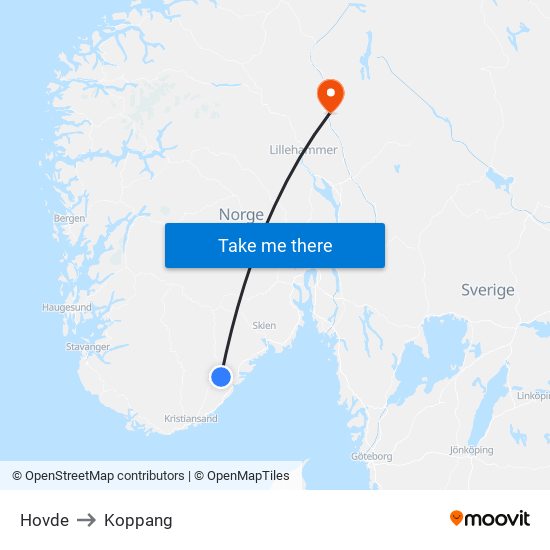 Hovde to Koppang map