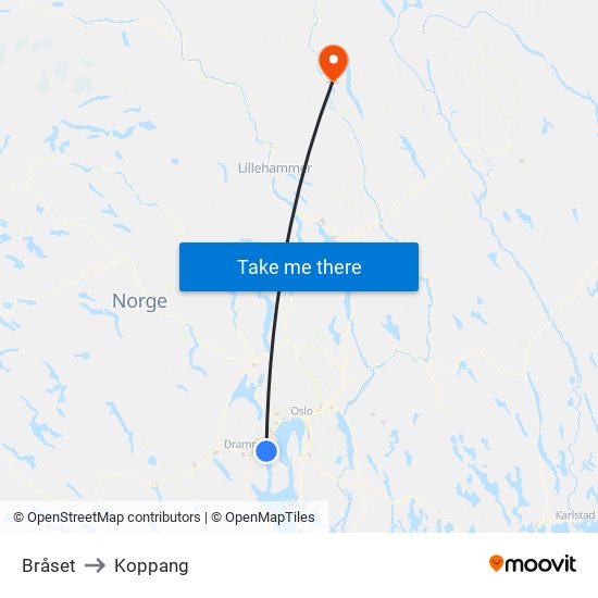 Bråset to Koppang map