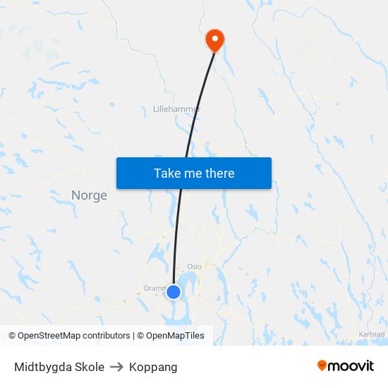 Midtbygda Skole to Koppang map