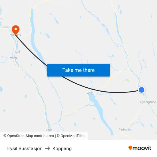 Trysil Busstasjon to Koppang map