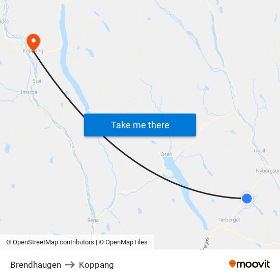 Brendhaugen to Koppang map