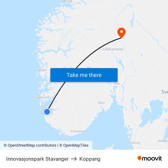 Innovasjonspark Stavanger to Koppang map