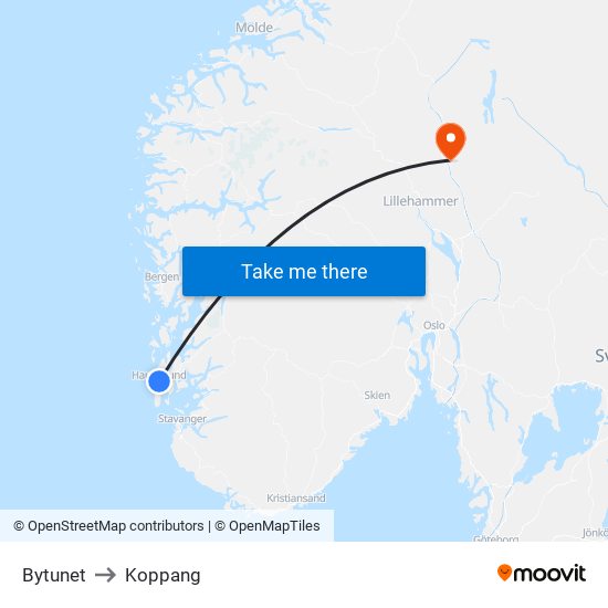 Bytunet to Koppang map