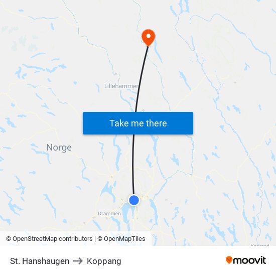 St. Hanshaugen to Koppang map