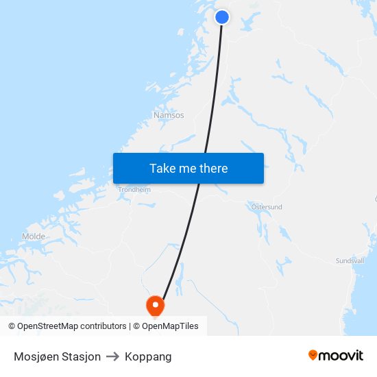 Mosjøen Stasjon to Koppang map