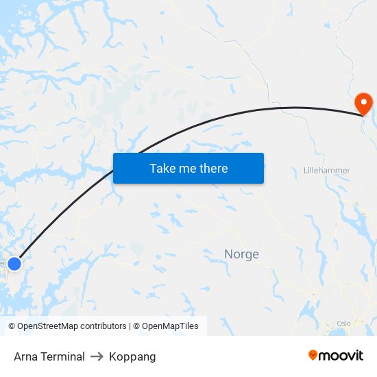 Arna Terminal to Koppang map