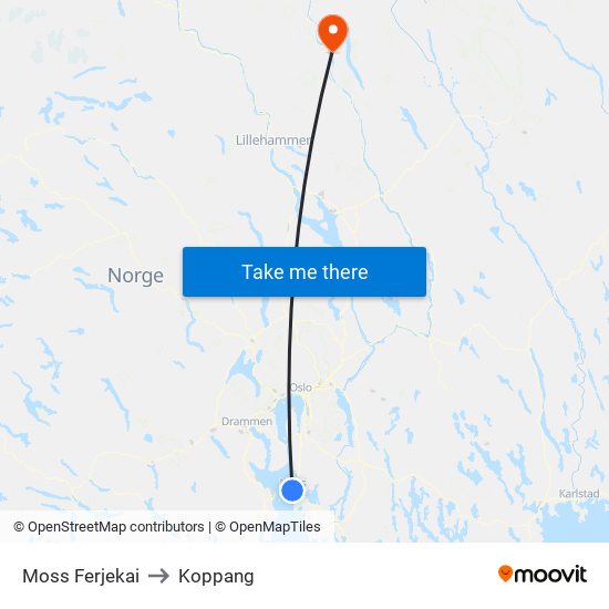 Moss Ferjekai to Koppang map