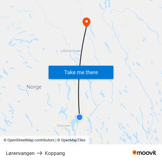 Lørenvangen to Koppang map