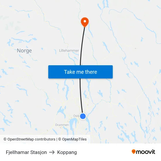 Fjellhamar Stasjon to Koppang map