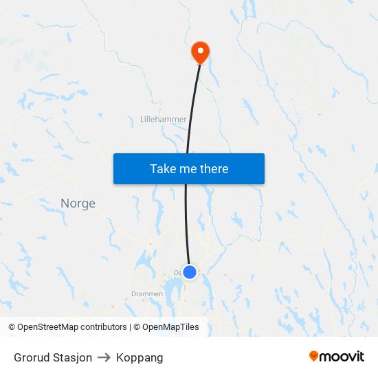 Grorud Stasjon to Koppang map