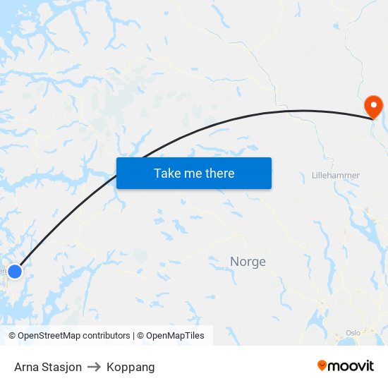 Arna Stasjon to Koppang map