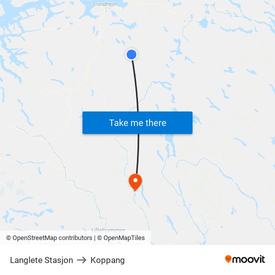 Langlete Stasjon to Koppang map