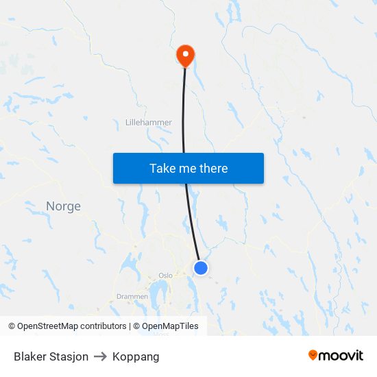 Blaker Stasjon to Koppang map