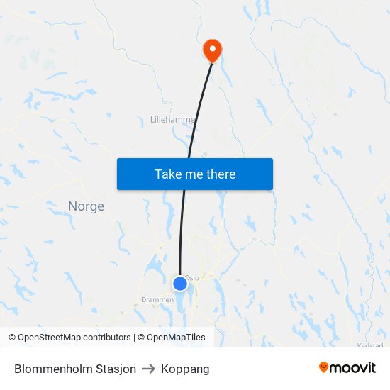 Blommenholm Stasjon to Koppang map