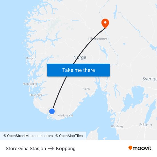 Storekvina Stasjon to Koppang map