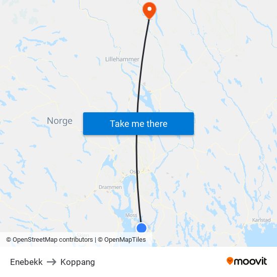 Enebekk to Koppang map