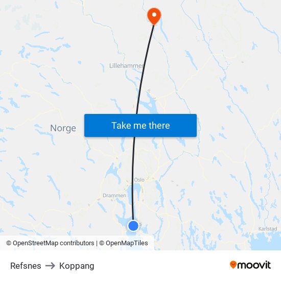 Refsnes to Koppang map