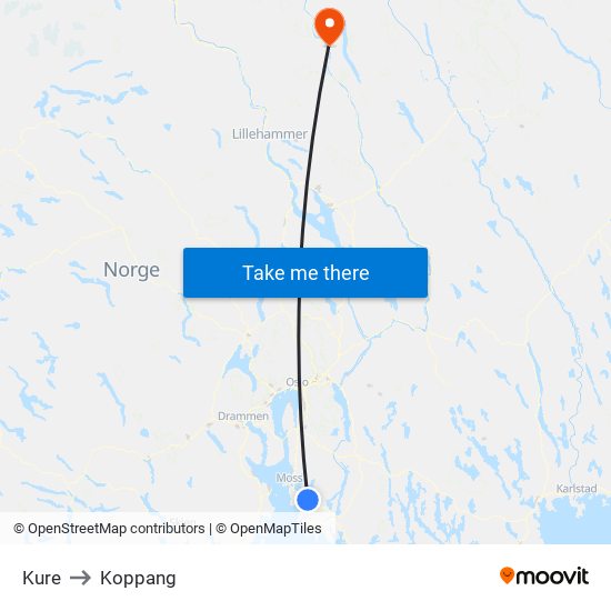 Kure to Koppang map