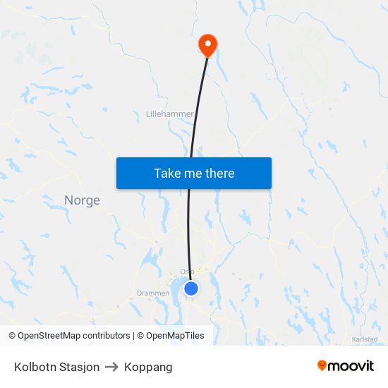 Kolbotn Stasjon to Koppang map