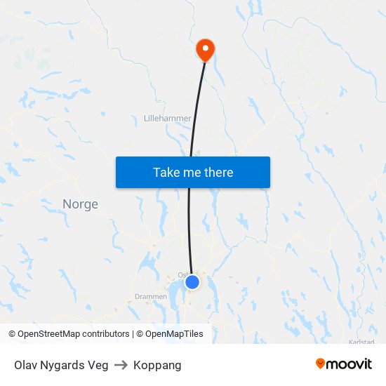 Olav Nygards Veg to Koppang map