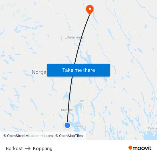 Barkost to Koppang map