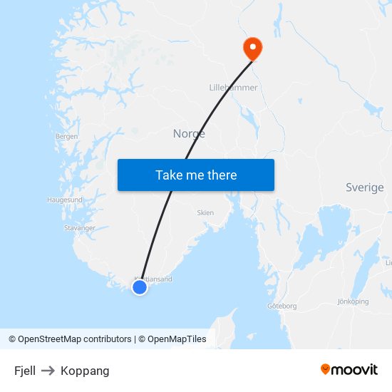 Fjell to Koppang map