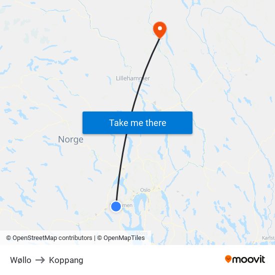 Wøllo to Koppang map