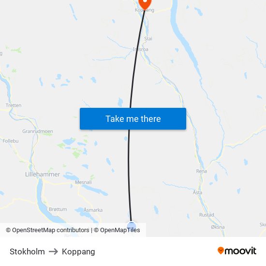 Stokholm to Koppang map