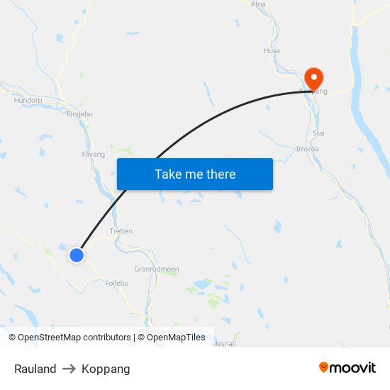 Rauland to Koppang map