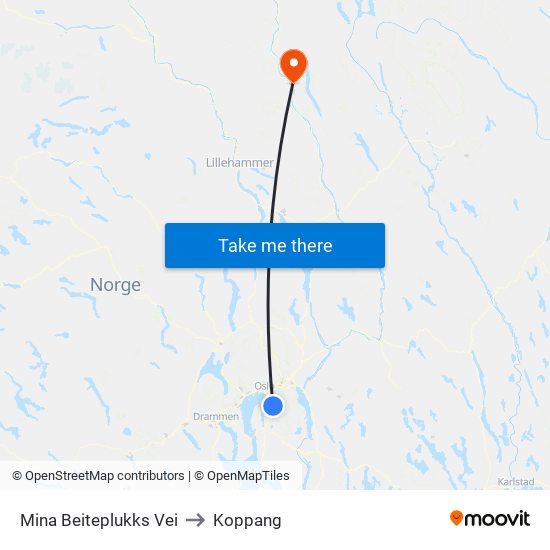 Mina Beiteplukks Vei to Koppang map