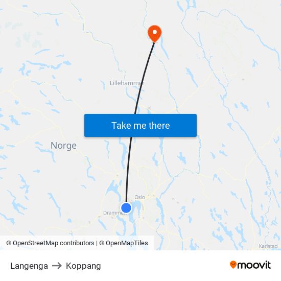 Langenga to Koppang map
