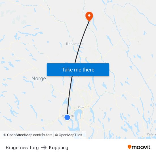 Bragernes Torg to Koppang map