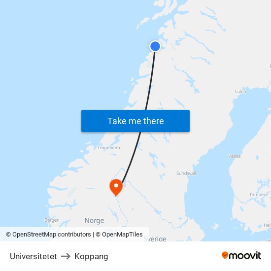 Universitetet to Koppang map