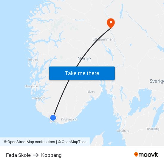 Feda Skole to Koppang map