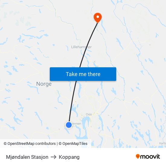 Mjøndalen Stasjon to Koppang map