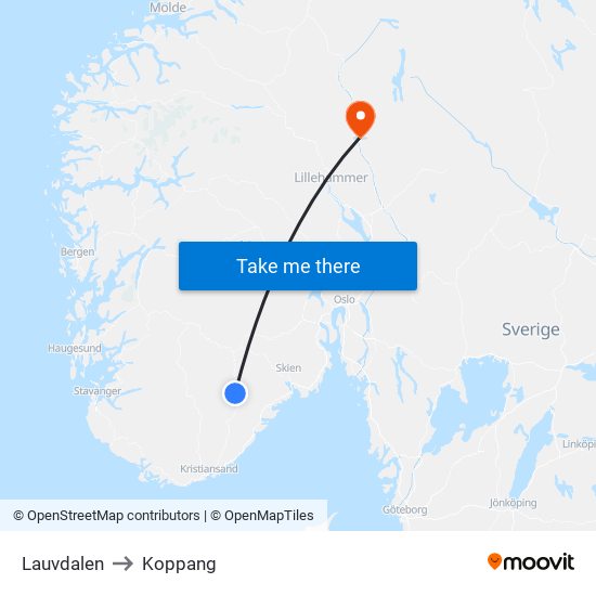 Lauvdalen to Koppang map