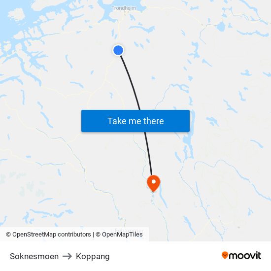 Soknesmoen to Koppang map