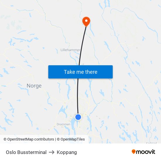 Oslo Bussterminal to Koppang map