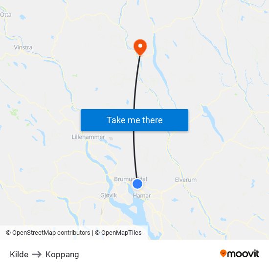 Kilde to Koppang map