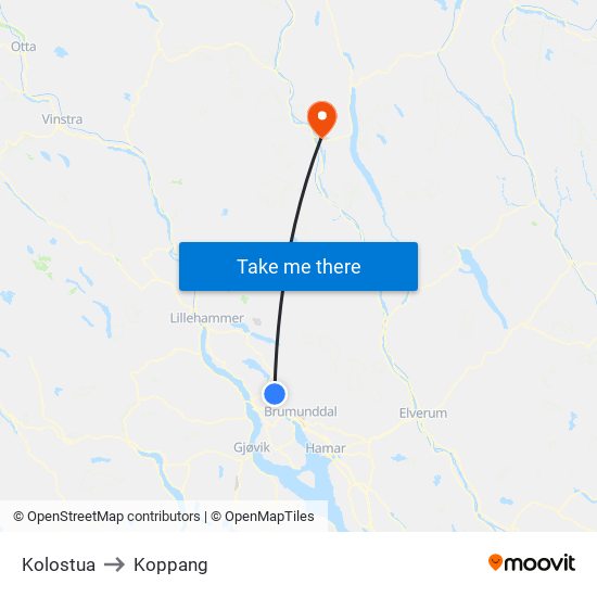 Kolostua to Koppang map