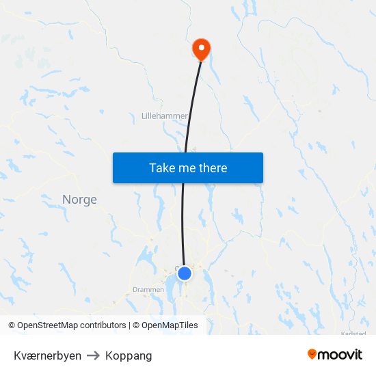 Kværnerbyen to Koppang map