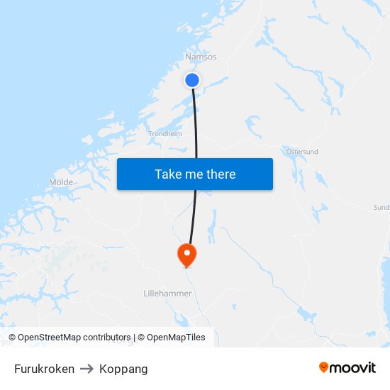 Furukroken to Koppang map