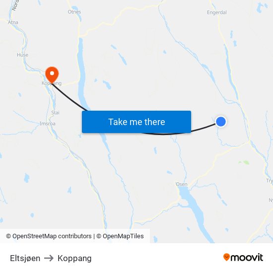 Eltsjøen to Koppang map