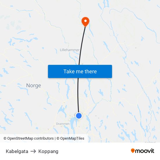 Kabelgata to Koppang map