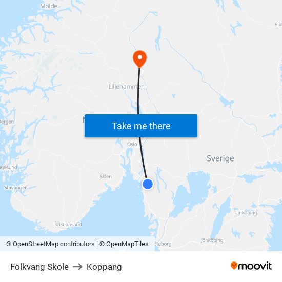 Folkvang Skole to Koppang map